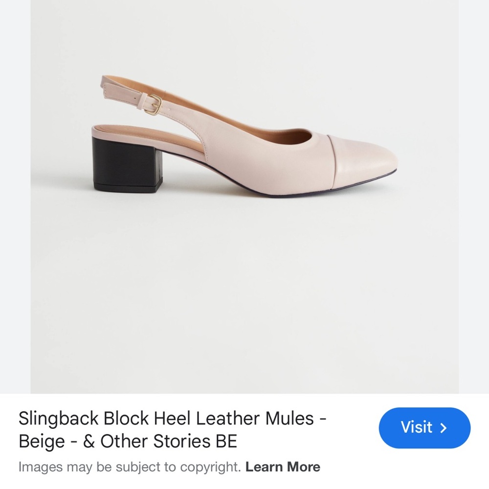 & Other Stories Pale Beige Leather Slingback Block Heel Mules